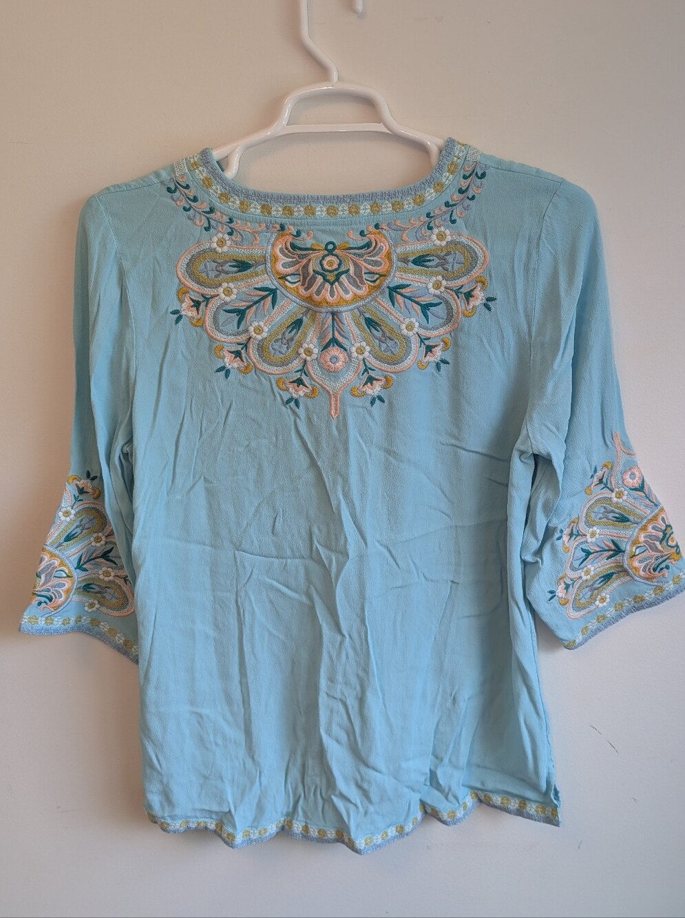 Soft Surroundings Light Blue Embroidered V-Neck Tunic - Picture 4 of 11
